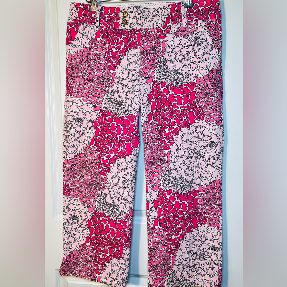 Lilly Pulitzer  Pink Floral Corduroy Cropped Wide Leg Pants Size 6